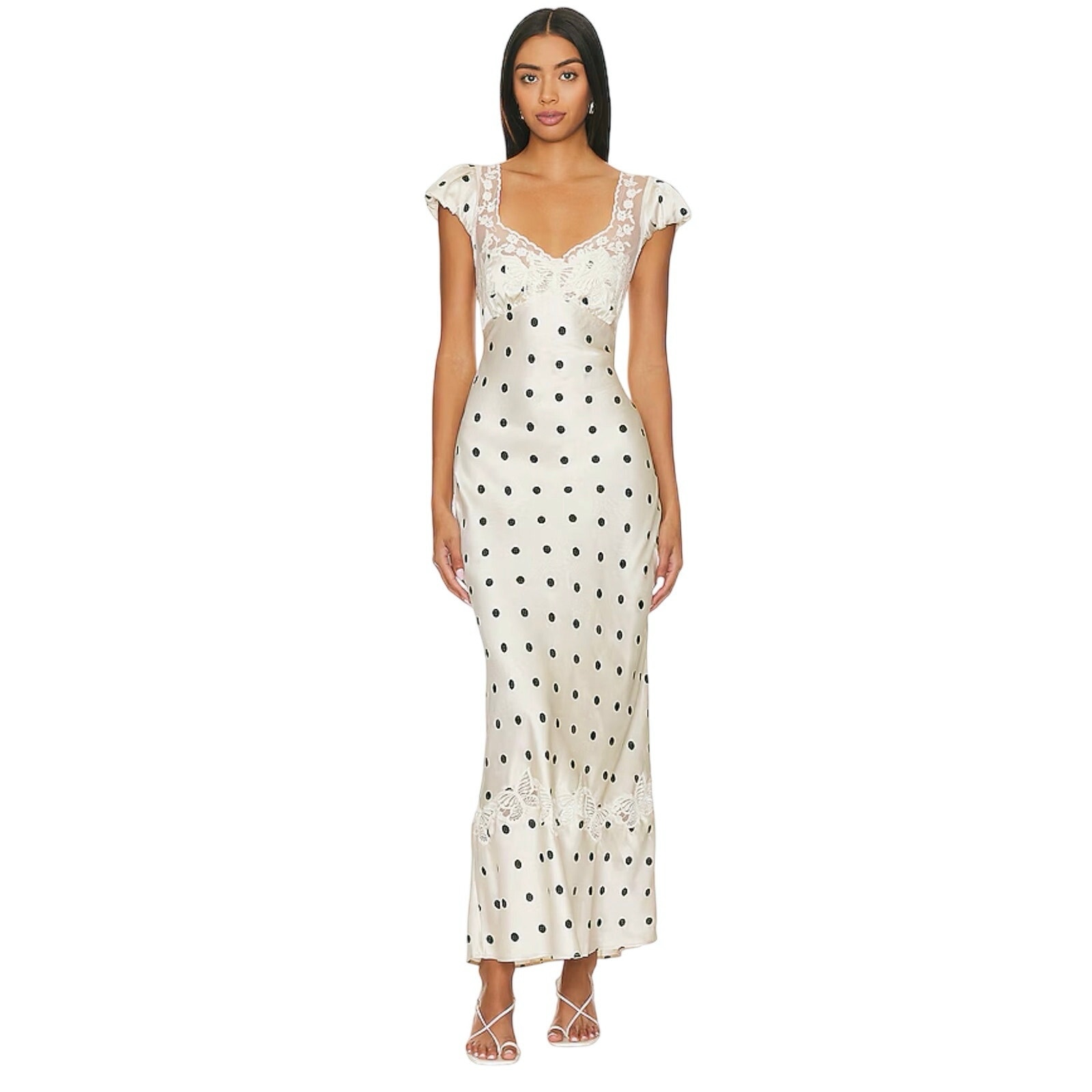 Free People Women’s Butterfly Babe Maxi Satin Polka Dot Slip Dress